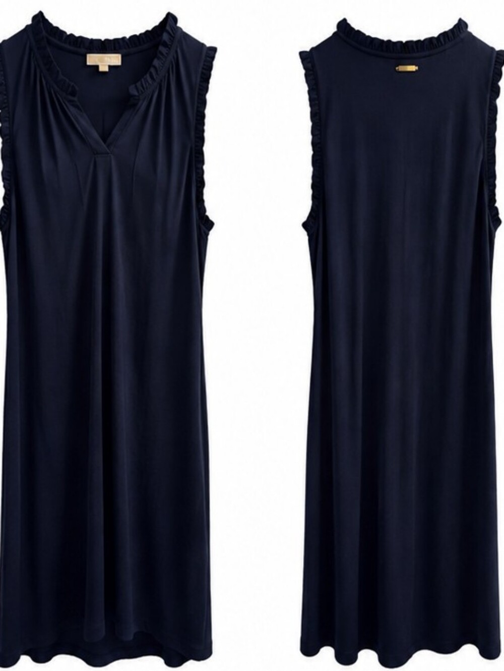 Michael Kors Sleeveless Ruffle-Trim Dress in Navy